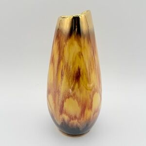 Vintage West Germany Art Pottery Vase 553-20 Drip Glaze MCM Gold Brown Yellow 8”